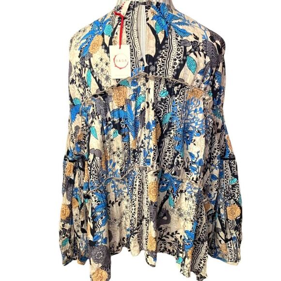 NWT Anthro Raga Top Sz Small Safari Sunrise Ruffle Oversize Tiered Jungle Animal - Picture 2 of 8